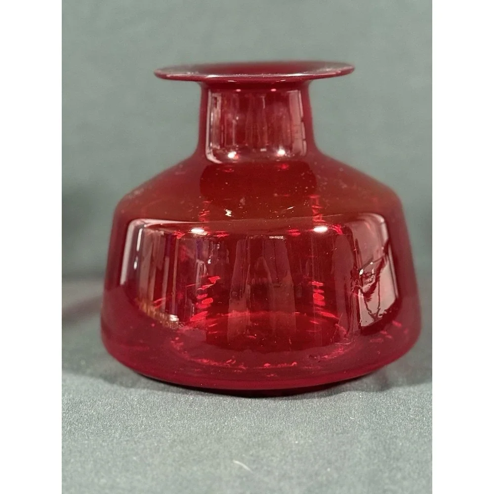 Rainbow-Viking Glass Co. Ruby Red Hand Blown Decanter No Stopper Vintage 60s MCM